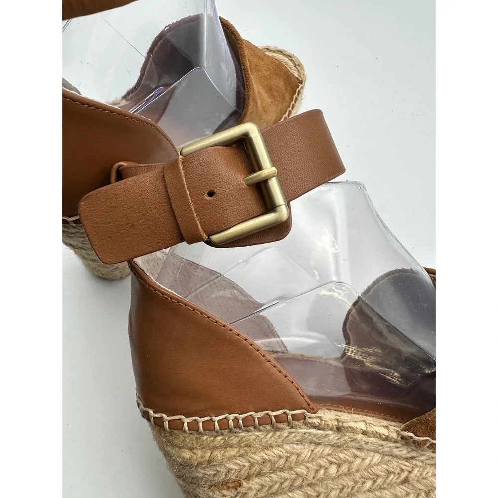 New Marc Fisher Espadrille Wedge Sandals 7 Brown Suede Adalyn Platform Summer